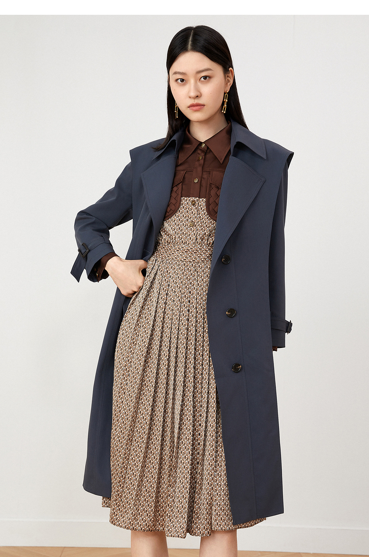 yiner音儿女装2021秋季新款通勤纯色中长款风衣外套 灰色 36