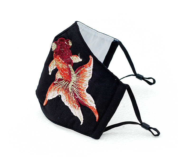 口罩女民族风绣花装饰透气可清洗网红明星同款潮骑车防风黑金鱼刺绣