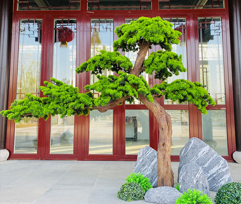 迎客松仿真树室内造景假树装饰摆件罗汉松室外大型仿真松树23米x23米