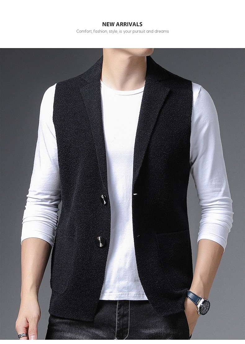 猎牧鹰西装马甲男春秋季爸爸商务休闲针织马夹坎肩外套开上衣服咖色m