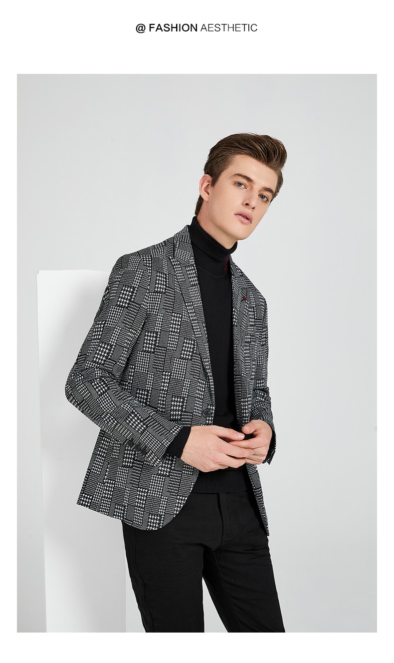 斯得雅西服男春秋新款韩版潮流休闲西装千鸟格单西男士格子便西外套