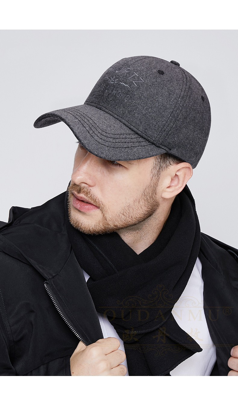 欧丹牧品牌男士帽子男秋冬季保暖羊毛呢帽子男欧美大头围棒球帽冬天