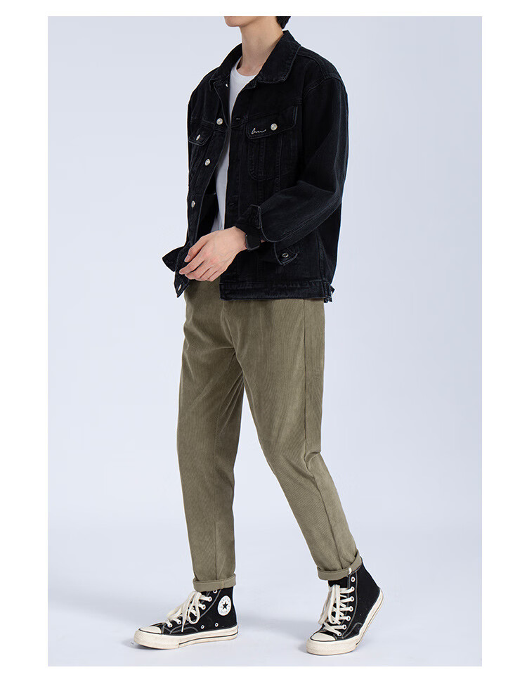 郦狼apo男装灯芯绒休闲裤子男300g超纤条绒直筒潮宽松小脚长裤 高级灰