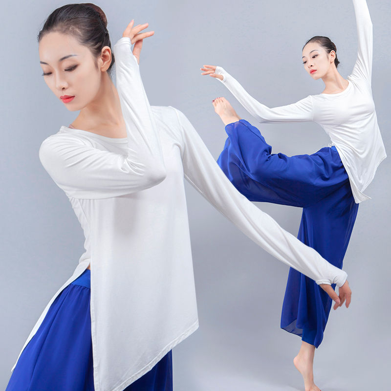 舞蹈练功服成人女上衣长袖宽松练功服现代舞莫代尔古典舞形体套装w