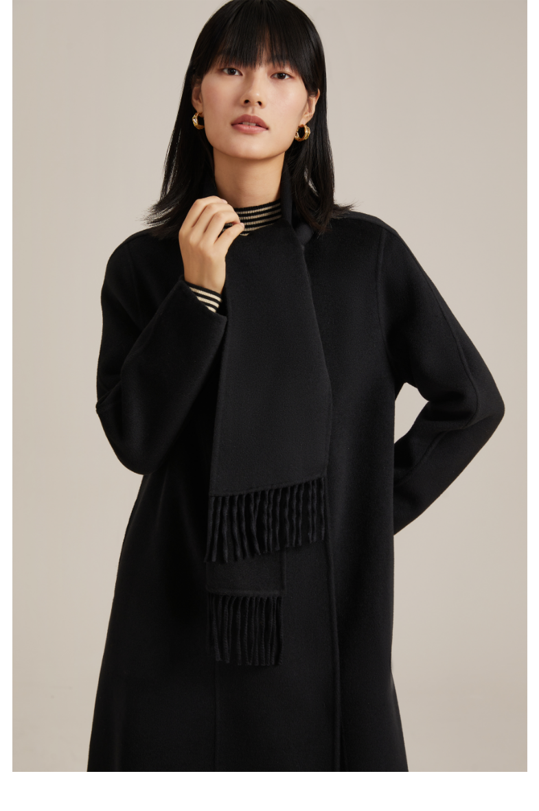 新品直降gloria歌莉娅2021年冬季新品羊毛双面呢大衣11cc6n61000b黑色