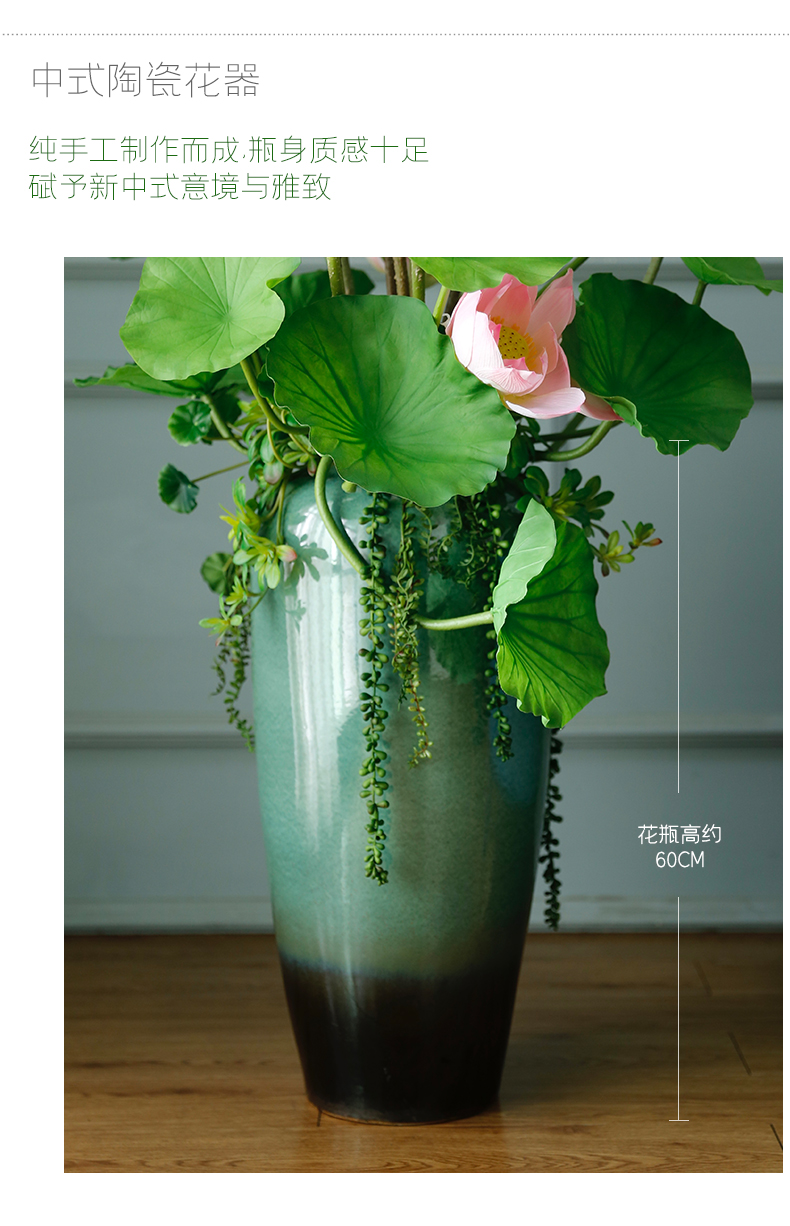 野派新中式大型荷花仿真花客厅落地摆件陶瓷花瓶花艺荷叶莲花假花软装