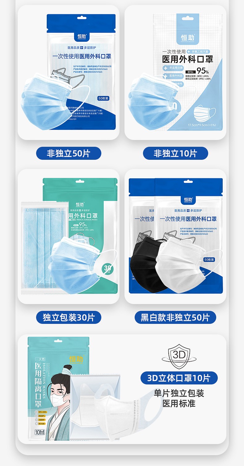 88322-恒助医用外科口罩医用儿童口罩一次性外科口罩 卡通50片(鱼人公主非独立)-详情图