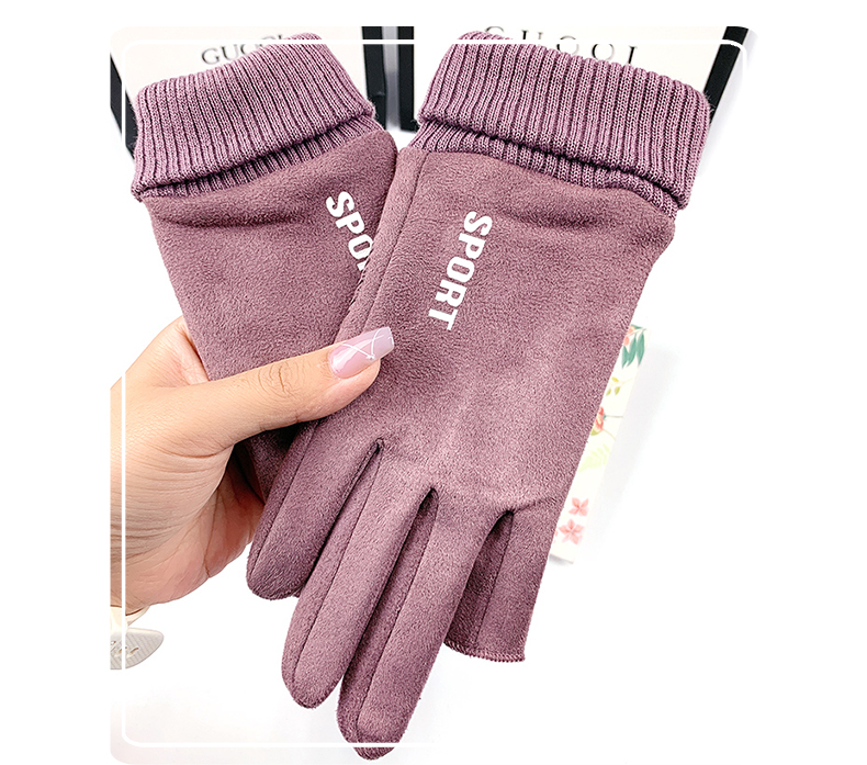 皮手套女骑行冬天保暖可爱ins韩版骑车防风防寒加绒漏二指棉手套字母