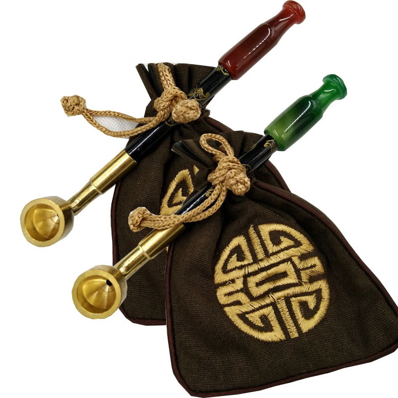 旱烟袋实木烟袋杆玛瑙嘴男士老人纯铜传统烟斗15厘米铜烟嘴小烟锅13mm