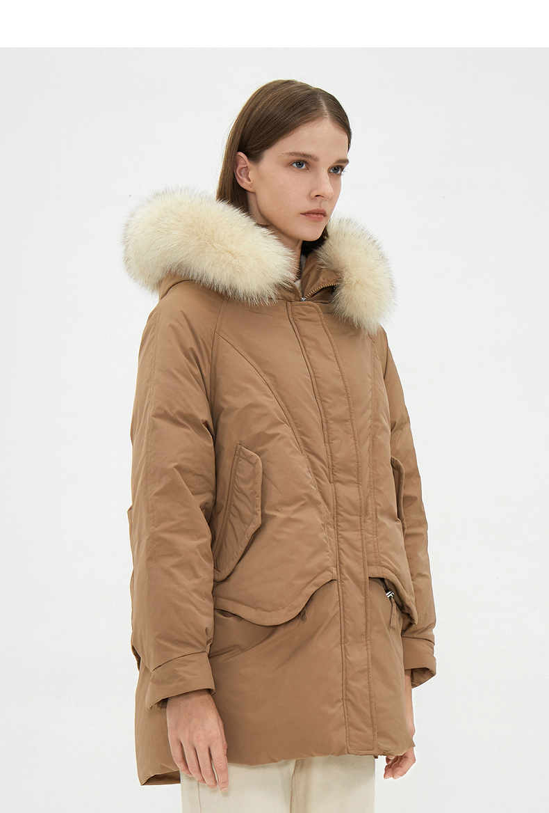 商场同款mm麦檬冬装新款时尚连帽大毛领羽绒服女5aa281932q咖啡xs