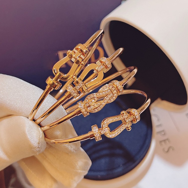 手镯女银小众航海8字马蹄扣玫瑰金男网红情侣款 满钻马蹄扣银色-17号