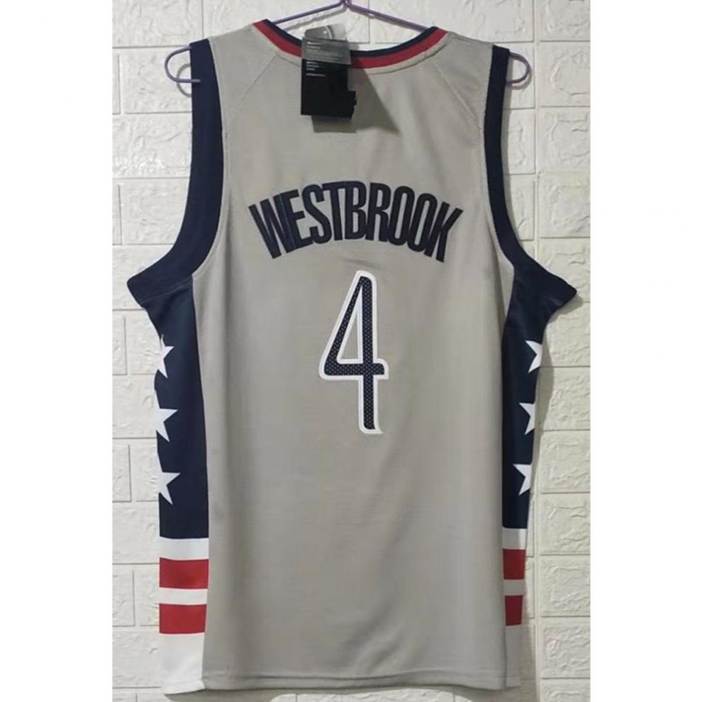奇才队4号拉塞尔威斯布鲁克球衣 westbrook 城市版灰色定制篮球服