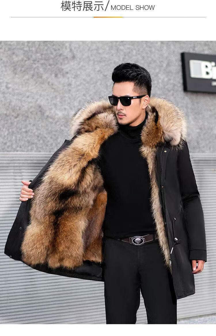 罗蒙【旗舰官方店】派克服男士貂可拆卸内胆皮毛一体外套冬中长款皮草