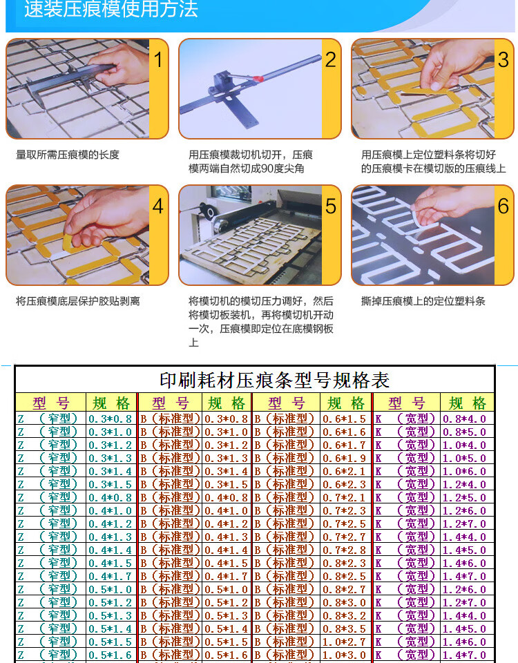 压痕条对照表图片