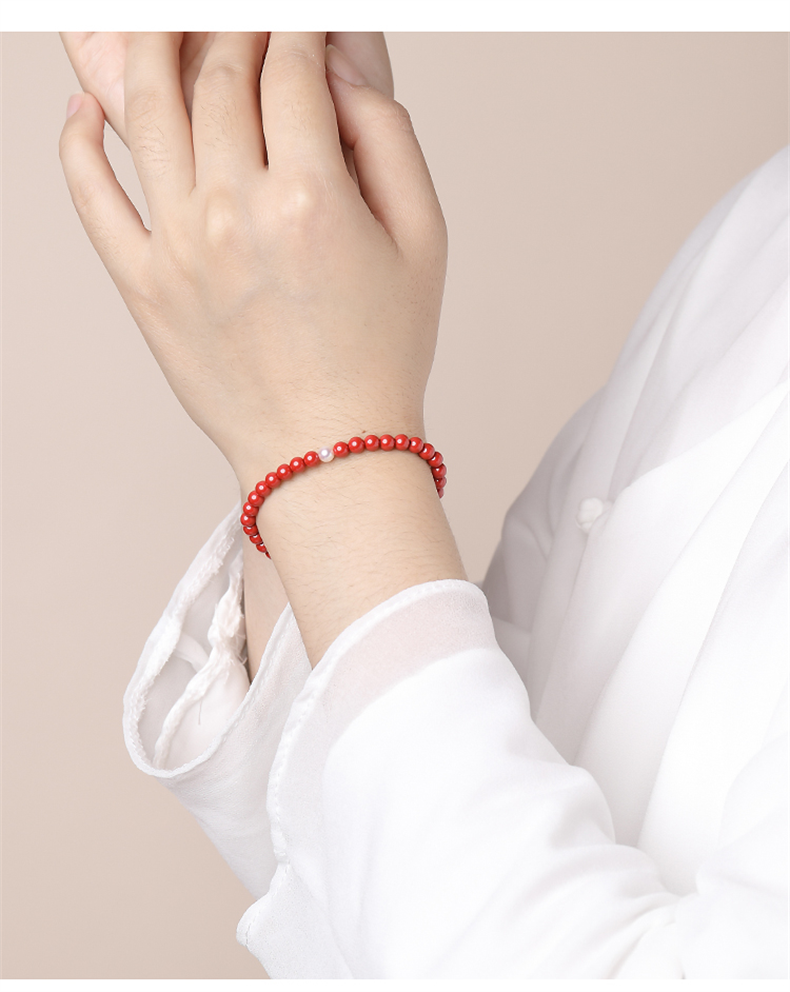 众玉轩 朱砂手串金珠复古极细中国风送妈妈女友朋友礼物 帝王砂(珍珠)