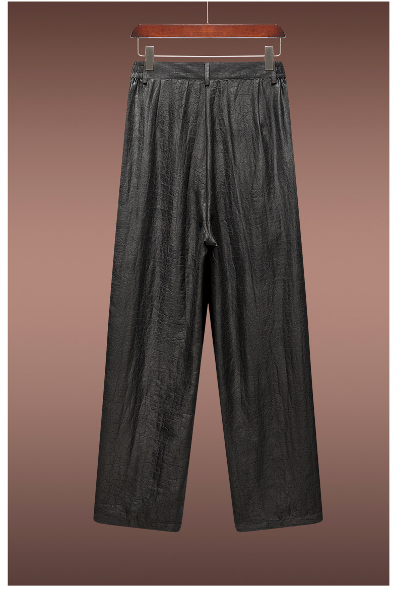 君子企鹅龟裂纹香云纱男裤真丝裤子中老年人爸爸宽松直筒休闲裤桑蚕丝