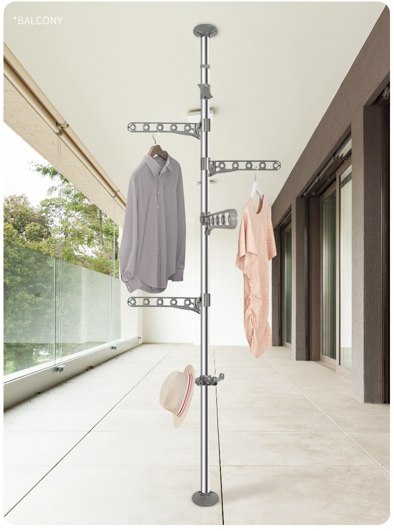 晾衣杆晾衣架落地衣架室内挂衣架阳台伸缩晒衣架不锈钢折叠立式晾晒架