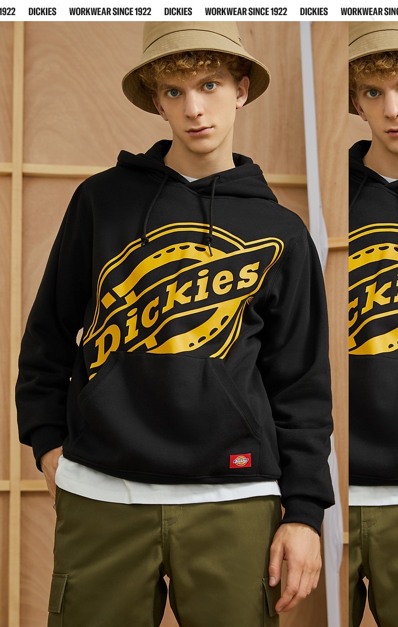 dickies卫衣 斜logo印花连帽卫衣 男式毛圈布长袖上衣 卫衣男dk007030