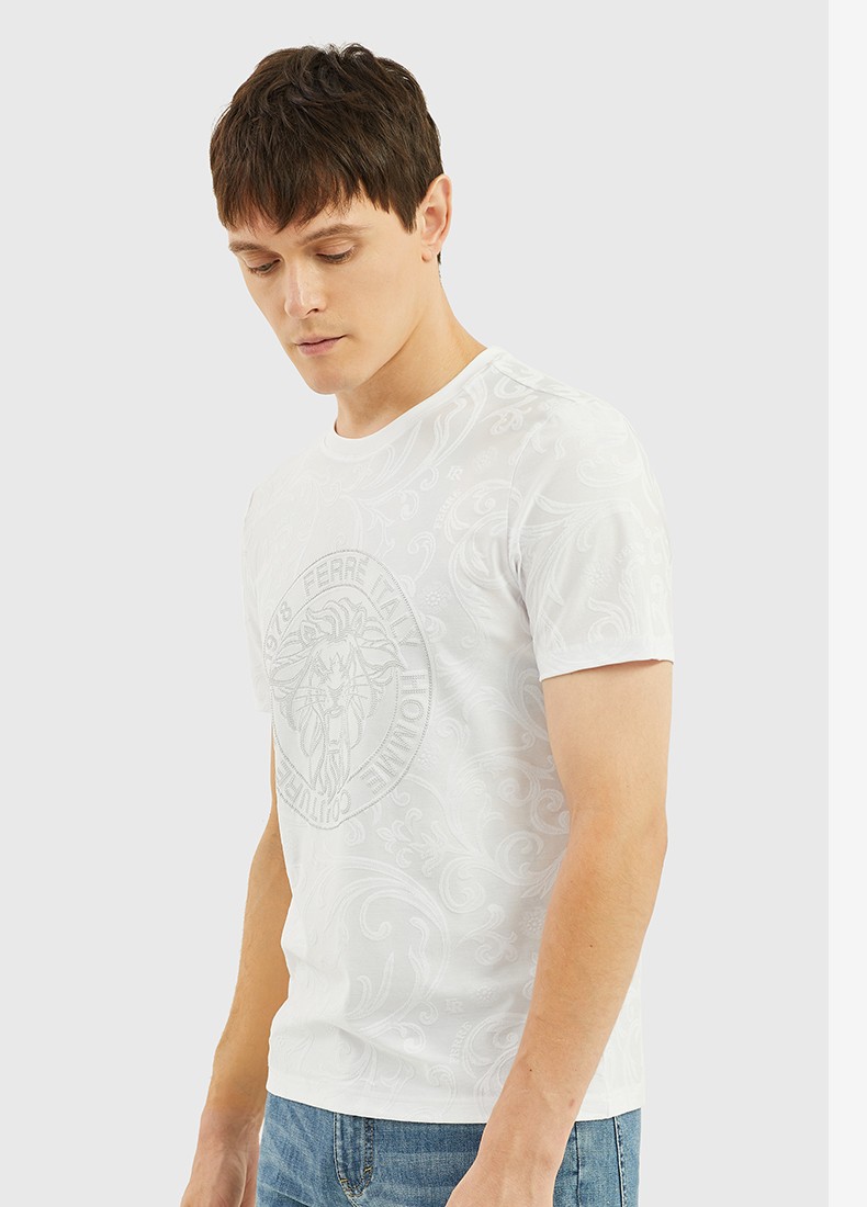 ferre费雷奢侈品意大利男装短袖圆领t恤男宽松春夏新品提花烫钻半袖