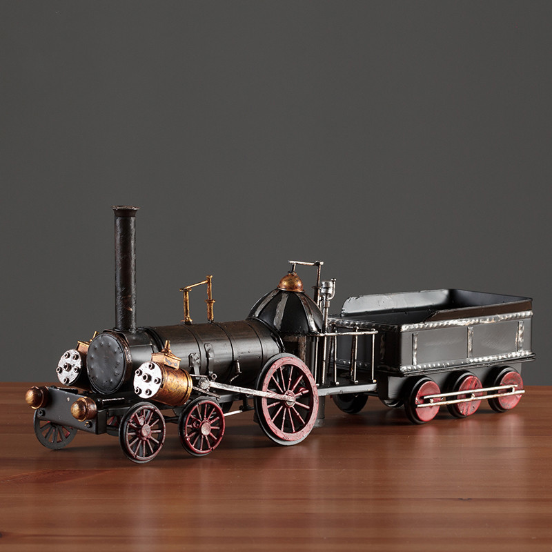 模型摆件复古怀旧铁艺创意家居客厅电视柜书柜装饰品礼物红色火车头