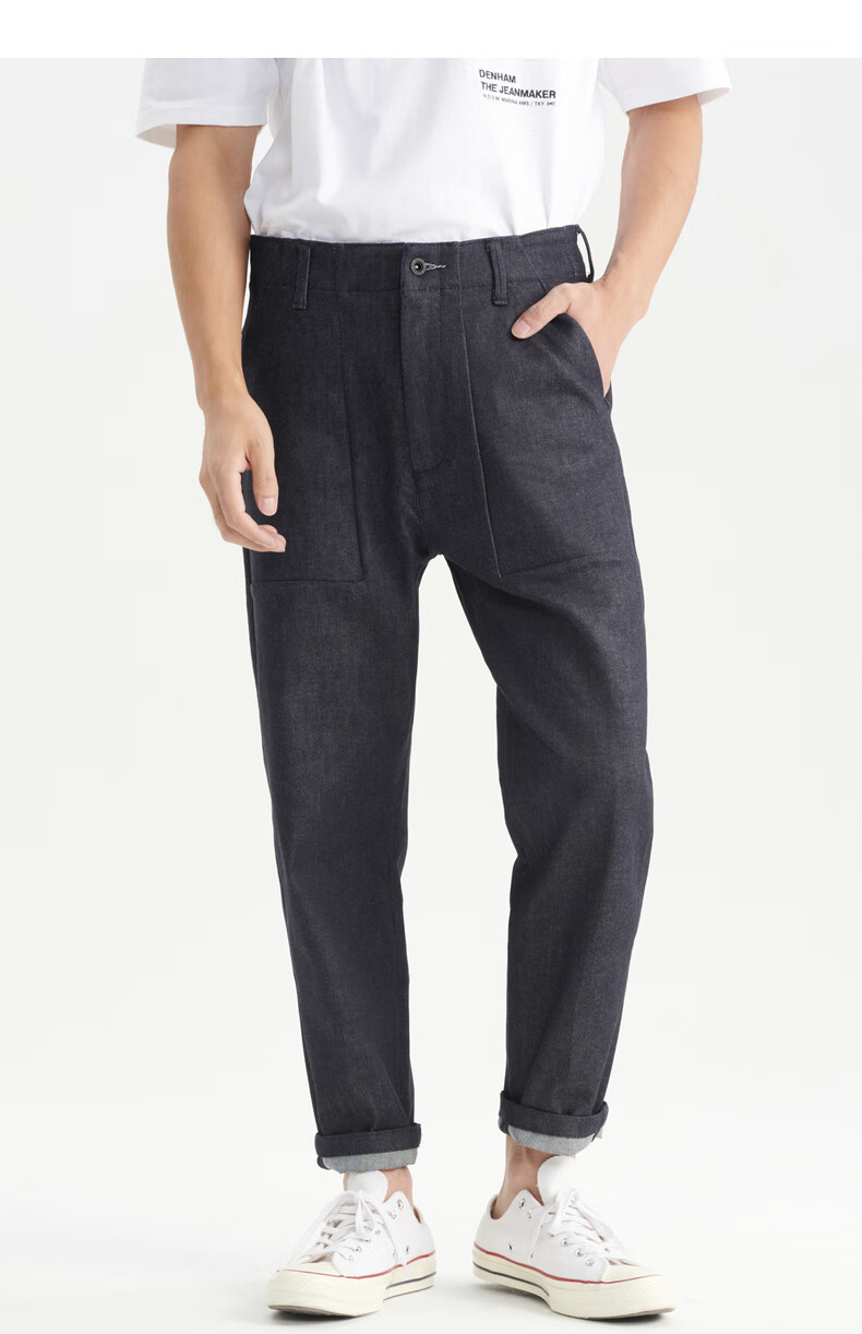 denham2021夏季新品男士时尚黑色宽松logo设计fatigue剪刀牛仔裤 无忧