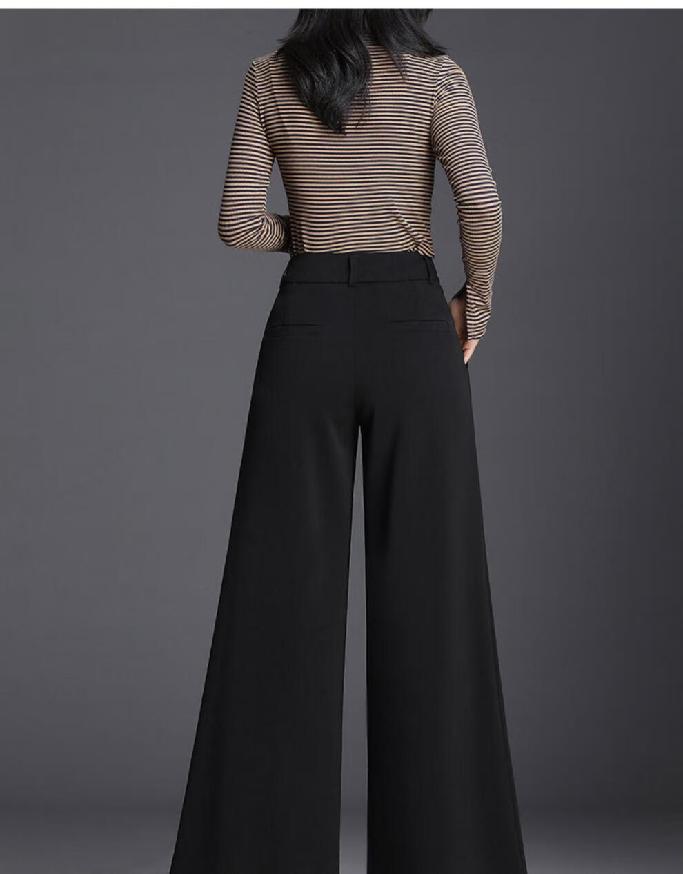 冬天穿的毛呢阔腿裤女秋冬2021新款宽松垂感高腰直筒大脚裤黑色休闲