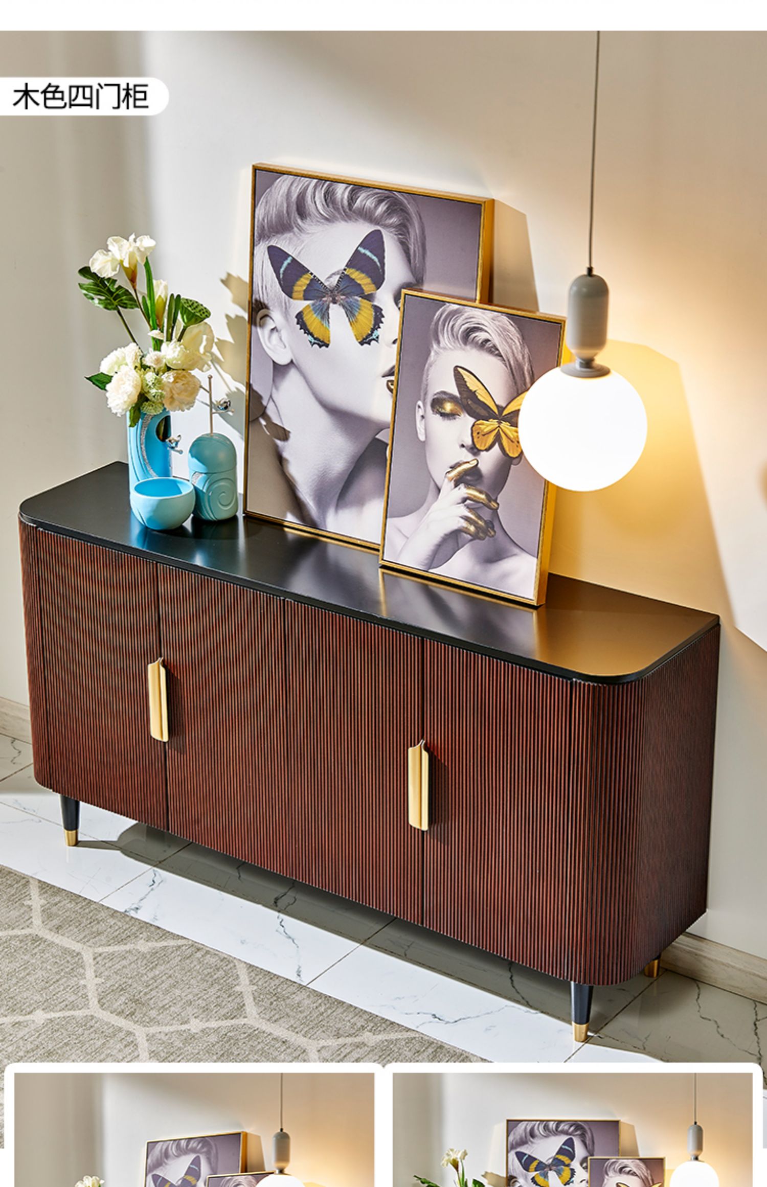 美式入户玄关柜轻奢客厅隔断装饰柜实木卧室储物收纳欧式餐边柜子 虎