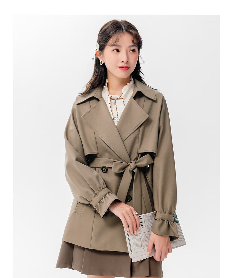 lagogo拉谷谷2022年秋季新款西装领纯色长袖风衣女外套中长款设计感