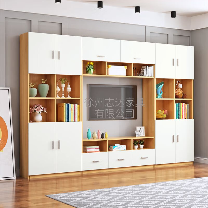 可狄 客厅电视柜书柜书架储蓄柜酒柜免漆生态板实木环保板背景墙柜