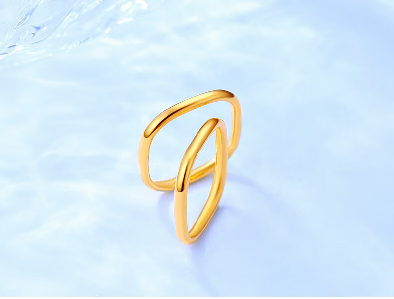 黄金方形戒指3d硬足金999时尚简约正方形戒子几何素圈情侣对戒e.