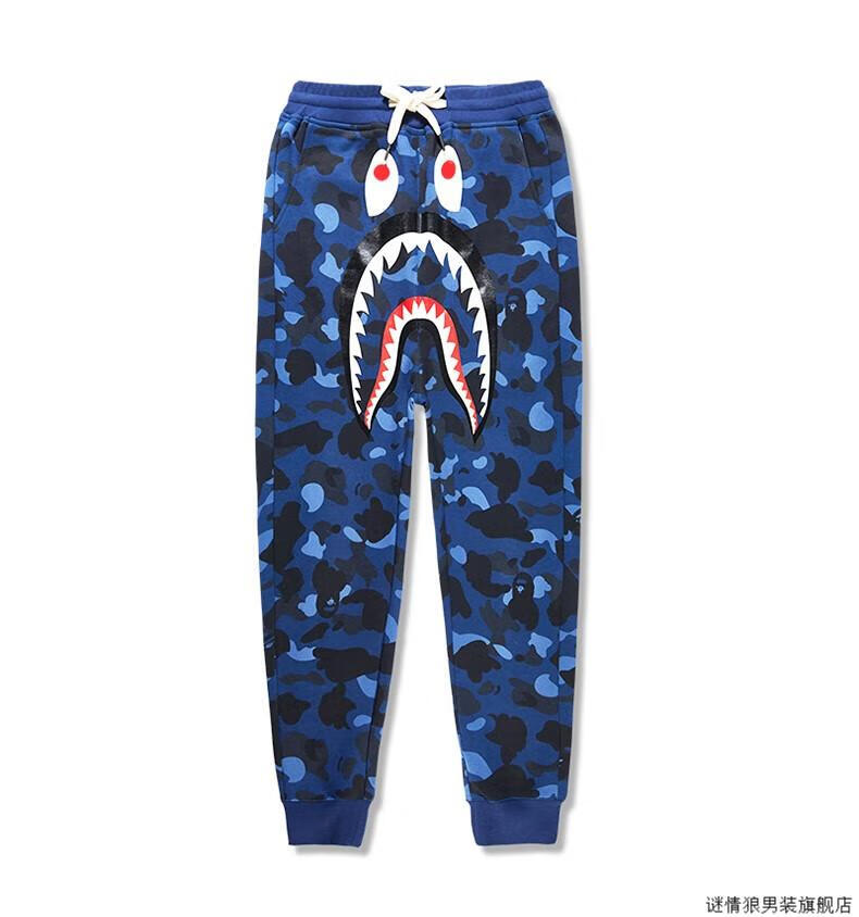 日本潮牌bape duck鲨鱼秋季休闲长裤男纯棉九分卫·裤宽松重磅潮流