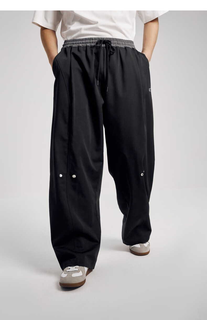 ecko犀牛潮牌22aw美式复古四合扣可调节结构拼色腰头休闲阔腿裤男女