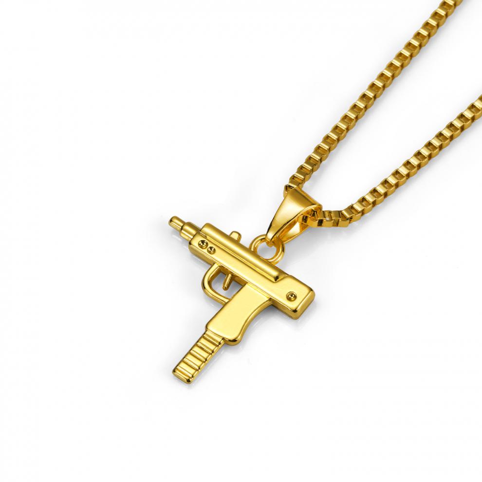 施洛冰uzi冲锋枪小枪项链潮男女情侣嘻哈个性吊坠街舞蹦迪饰品银色