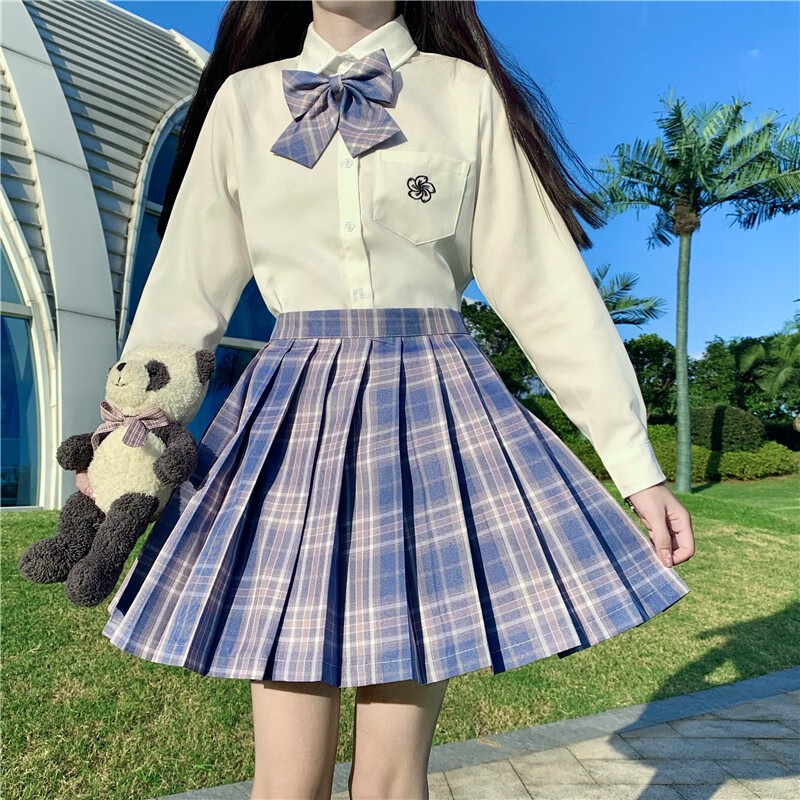 心潼学院风春秋装日系紫烟jk制服短裙少女初中高中学生格纹百褶裙套装
