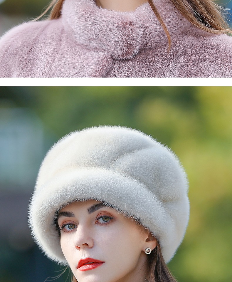 水貂毛貂皮帽女冬季保暖鸭舌帽百搭中老年人妈妈冬天优雅皮草帽子5157