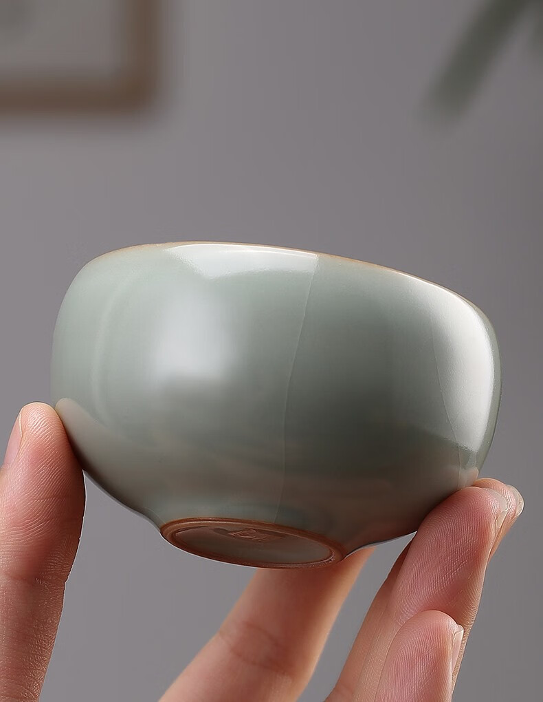 分寸汝窑茶杯主人杯景德镇陶瓷单杯功夫茶具泡茶杯开片可养品茗杯分寸