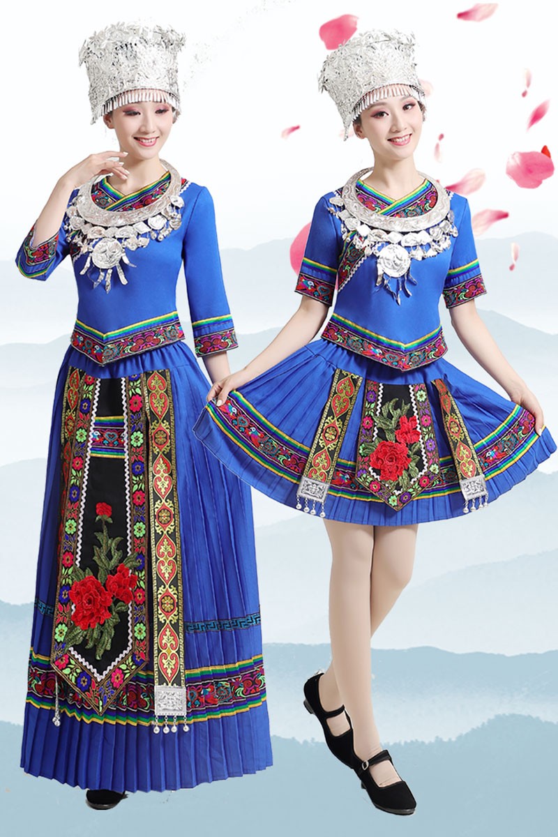 苗族服装女少数民族演出服壮族土家族瑶族彝饰56个舞蹈服红色短款2