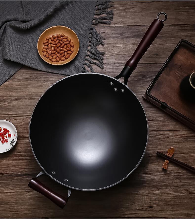 陆川铁人牌生铁锅中福陆川铁锅炒锅老式炒菜家用无涂层不粘锅铸铁锅