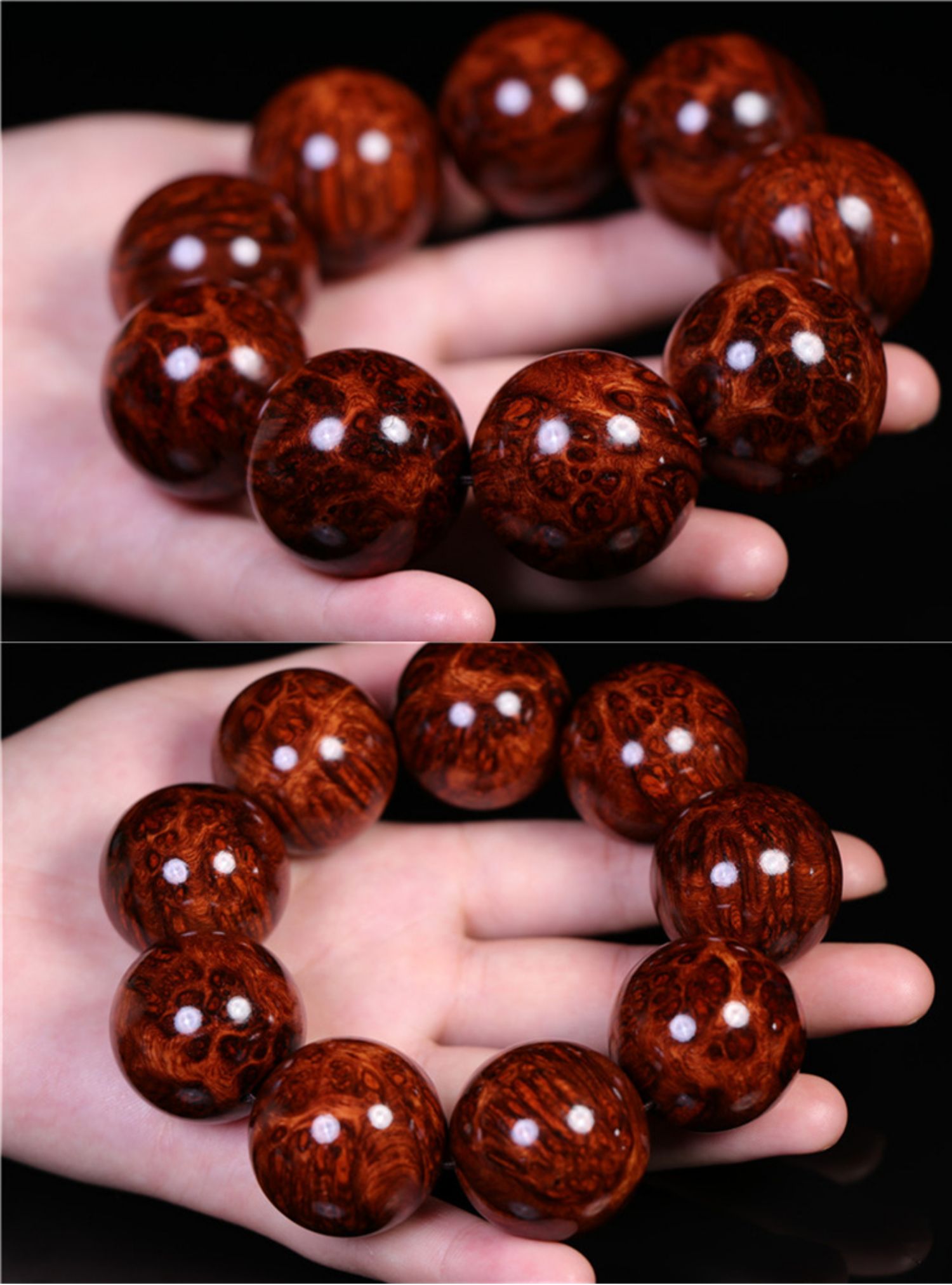 正宗海南黄花梨老料手串 精品鬼脸鬼眼对眼老料佛珠男士手链手串 老料