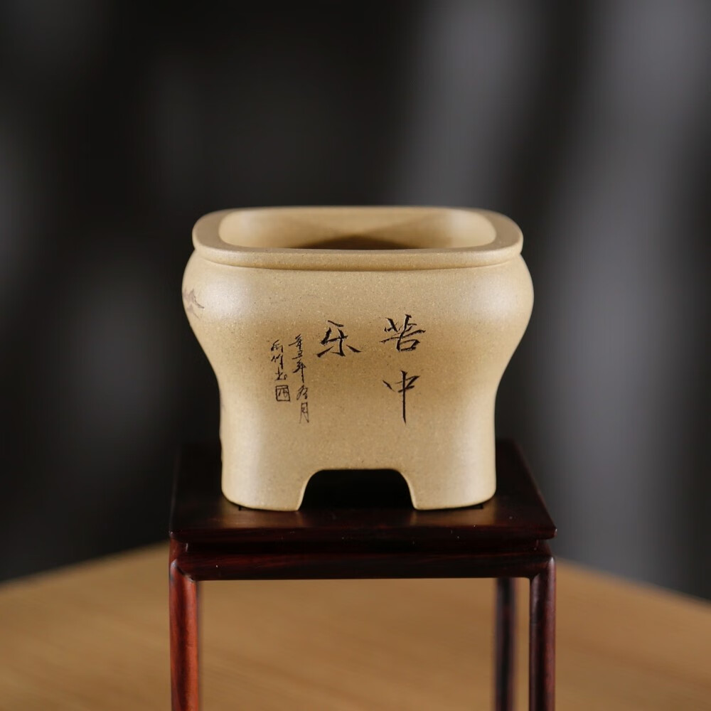 精工刻绘原矿降坡泥微型小号名家唯珍传统圆口精品紫砂盆景盆 款式七