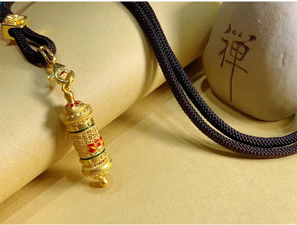 妙灵阁古法掐丝黄金转金桶吊坠配挂绳六字真言转经筒花丝镶嵌故宫款