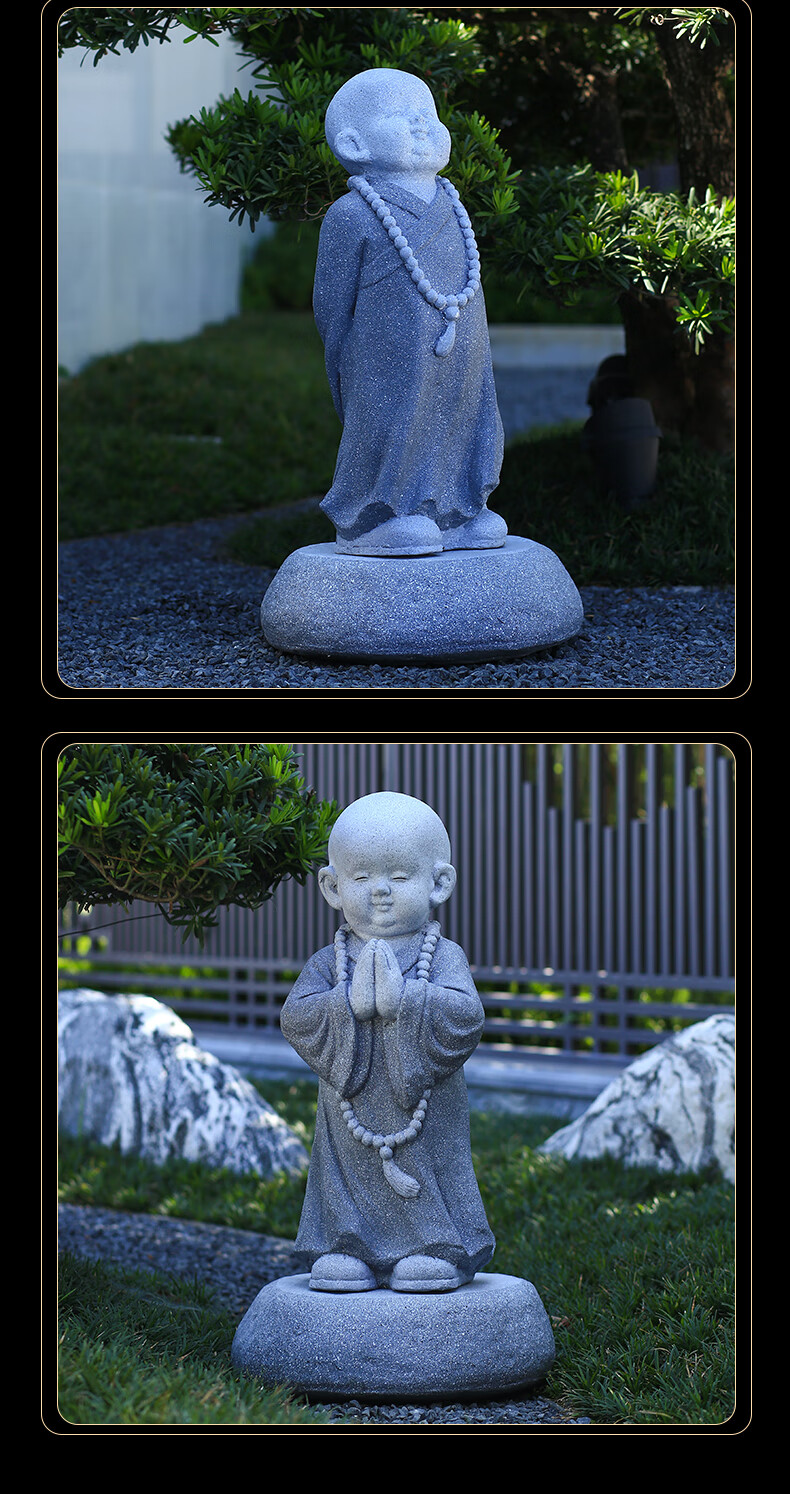 艾暮琳轻奢高档高端日式庭院摆件石雕小和尚小沙弥枯山水造景中式户外