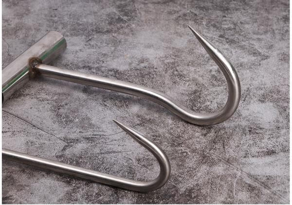 t型猪肉挂钩手拉钩羊肉钩牛肉挂钩肉钩子钩钩屠宰具 不锈钢中号弯款加