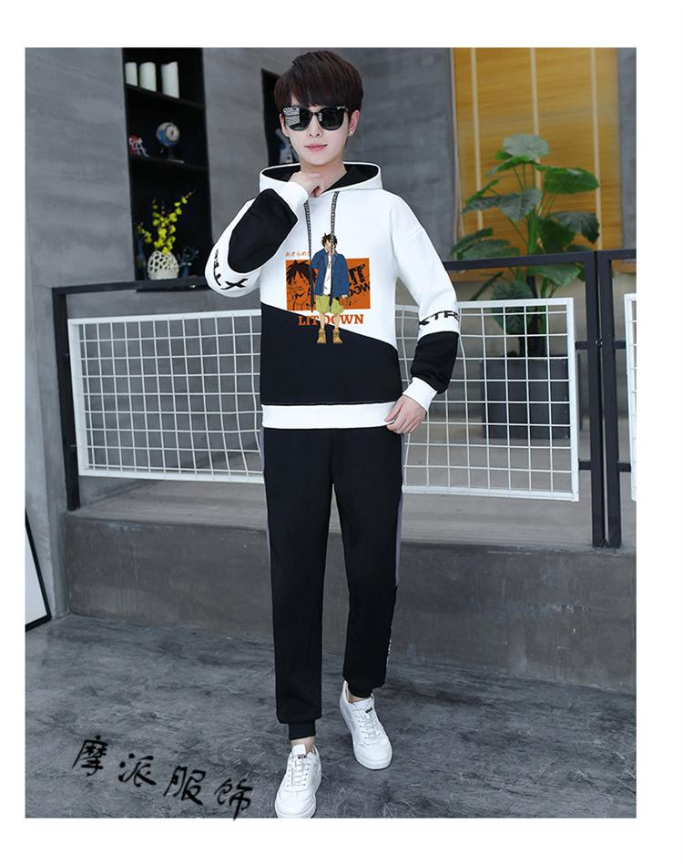 初中学生加绒加厚卫衣套装男孩子11大童外套13韩版潮流运动服14岁高中