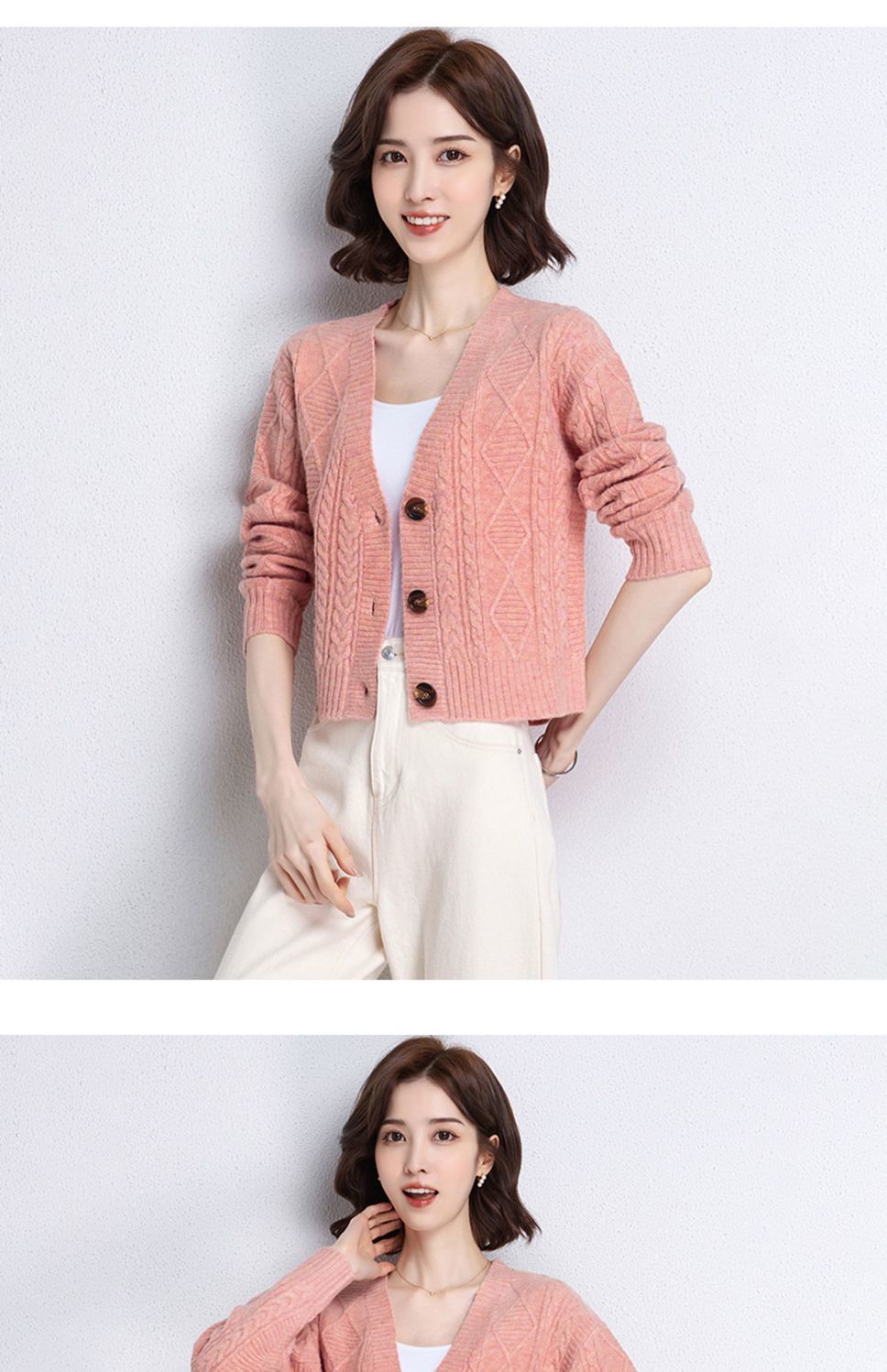 候七爷春季短款开衫毛衣女春装2021年新款外搭洋气春秋针织外套宽松