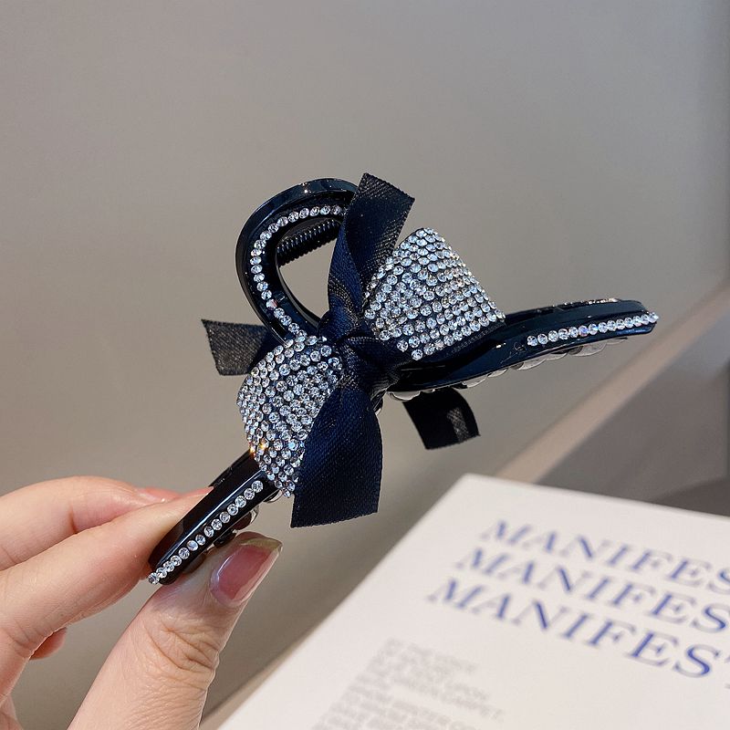 蝴蝶结水钻夹子甜美气质小仙女简约盘发抓夹鲨鱼夹发抓发夹 黑色