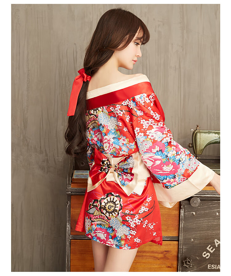 久慕雅黛性感内衣女日式开襟印花和服角色play床上免脱夫妻家居黑色