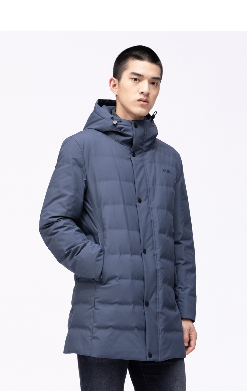 下-利郎轻薄羽绒服男中长款2021冬季新款时尚保暖白鸭绒羽绒服男外套