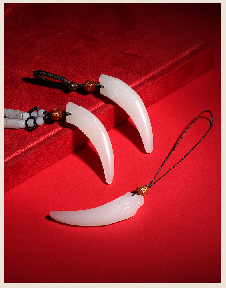 和田玉吊坠狼牙玉坠男士项链真牙齿儿童玉石挂件女白玉装饰品和田玉