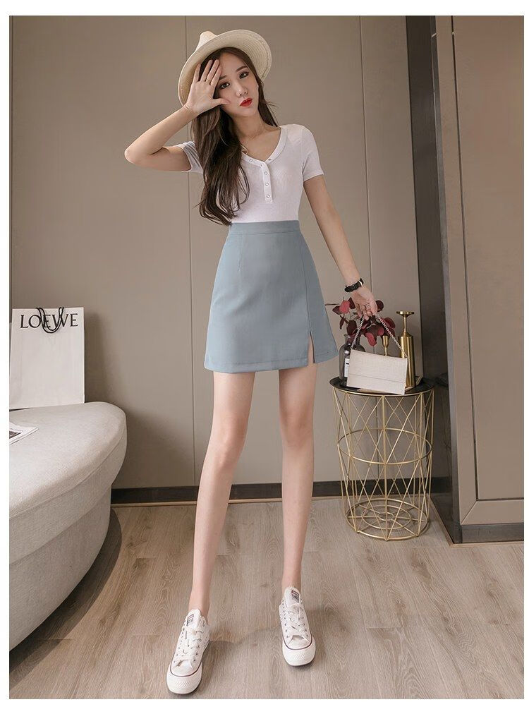 春秋新款职业工装半身裙女夏季新款韩版纯色高腰显瘦开叉半身裙女学生